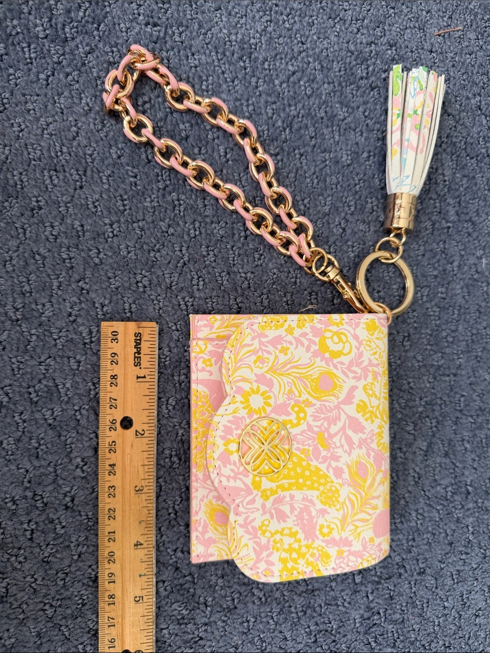 Lilly Pulitzer Pink and Yellow Floral Cardholder Keychain with Tassel